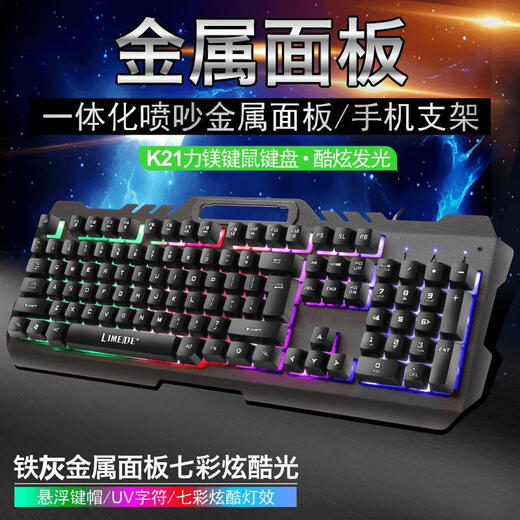 罗技电竞机械手游戏键盘鼠标办公台式机笔记本通用电脑有线键鼠发光 黑色繜享版-合金面板【迭电竞