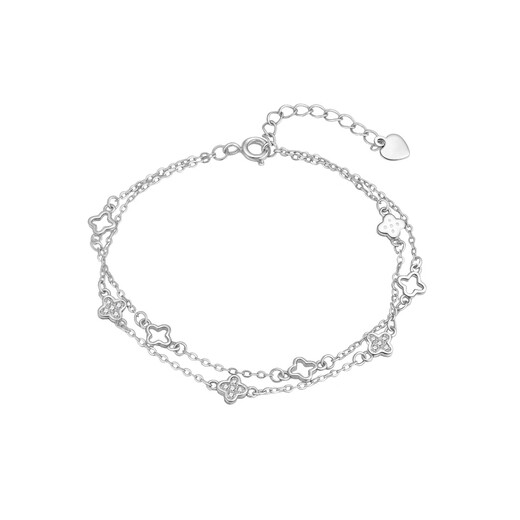 RHM love four-leaf clover double-layer platinum bracelet for girls ins high-end new birthday and Valentine's Day gift for girlfriend platinum four-leaf clover bracelet + certificate + gift box