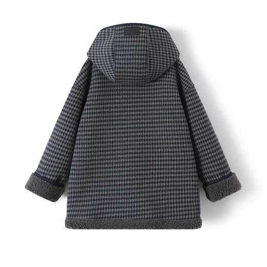 Montagut children's clothing boys winter plaid hooded plus velvet coat for older children college style fashionable thickened warm coat