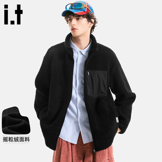 Fingercroxx it polar fleece jacket men's 2025 autumn and winter thick casual fashion stand-up collar jacket black M