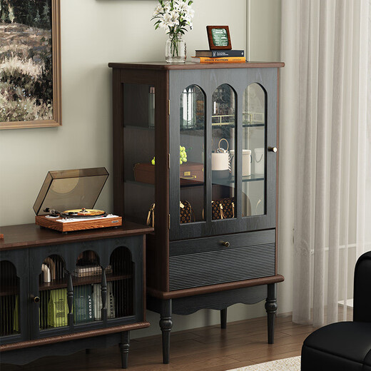 Zhong Zhang Guan French retro solid wood glass wine cabinet small living room wall display cabinet American home side cabinet Dahl side cabinet cream white