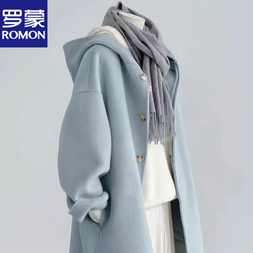Romont large size 300Jin Jin is equal to 0.5kg Hepburn style woolen coat for men and women winter high-end foreign style mid-length hooded woolen coat 2 picture color L