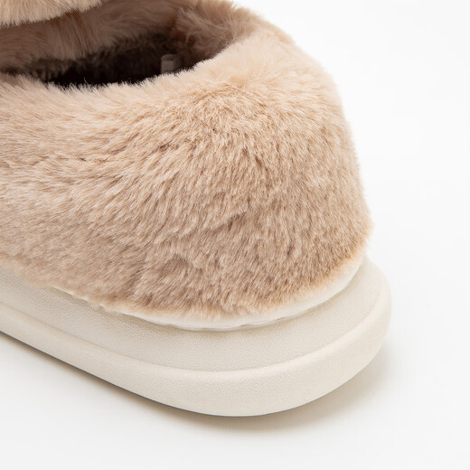 Minibala soft elastic comfortable home cotton slippers for boys and girls with long velvet lining, cute style Khaki 50601 24