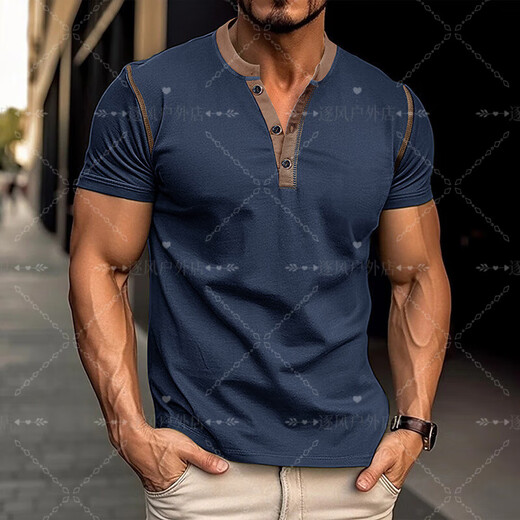 Tough guy style t-shirt for men 2025 summer new American style European and American men's fitted short-sleeved henley shirt large size burgundy burgundy S recommendation (120Jin Jin is equal to 0.5kg -135Jin Jin is equal to 0.5kg)