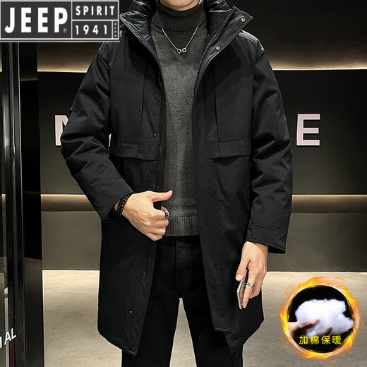 JEEP SPIRIT冬季潮胖男痞帅派克连帽加棉风衣棉衣棉服加肥大码加厚中长款外套 【加棉】军绿 加厚 L 165：115斤以内
