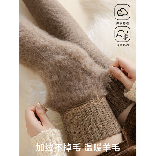 NEARKINS wool over-the-knee socks for women in autumn and winter, extra length and velvet, thickened and warm thigh socks, non-slip, non-falling, high socks, black 1, one size fits all, 35-40 soft waxy wool_extended over the knee_no long johns