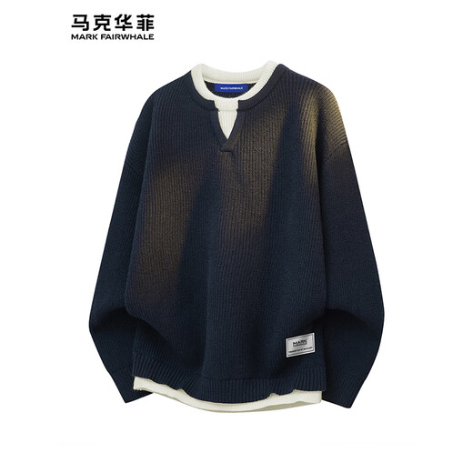 Mark Huafei men's fake two-piece Henry collar sweater 2025 autumn and winter versatile new trendy brand knitted men's top warm black official authentic 2XL recommended 160-180Jin Jin equals 0.5 kg