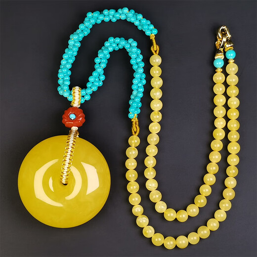 Hupai, one thing, one picture, one certificate, natural beeswax pendant, safety buckle, women's necklace, sweater chain, no cracks, pendant, 31.17g, 46*22mm