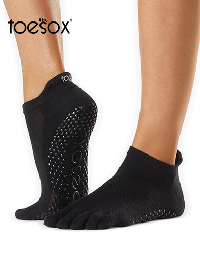 Yoga socks, professional anti-slip socks, Pilates, dance, anti-slip particles, five-finger socks, fitness and sports rise, light gray full toe L size (43+)