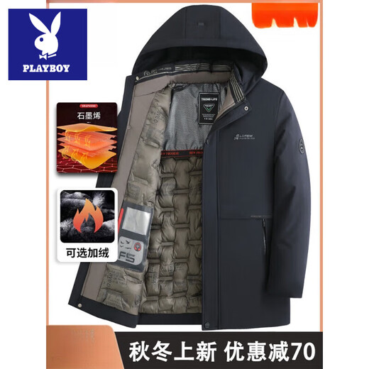 Playboy Graphene Dad Winter Jacket Middle-aged and Elderly Cotton Coat Plus Velvet Thickened Men's Down Middle-aged Warm Cotton Coat 25889 Navy Graphene Quick Heat Plus Velvet Plus XL Recommended 90-120 Jin Jin is equal to 0.5 kg
