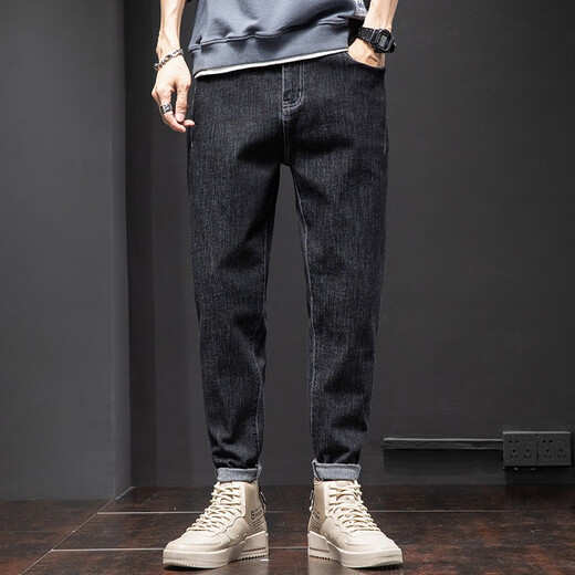 Charluoel Jeans Herren Frühling und Herbst neue Stil Hosen Herren loser Straight Herrenhosen Trendy Brand 2025 Frühling Casual Long Hosen 6621 Blue + 6621 Black 29