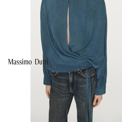 Massimo Dutti Spring and Summer New Product 2026 Women's Casual Simple Versatile Wind Elegant Cross Blouse Shirt 05108708 Green S (170/88A)