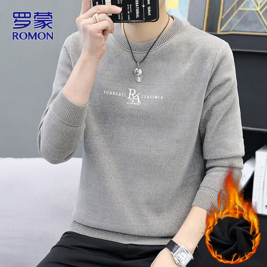 ROMON sweater men's autumn and winter velvet thickened round neck sweater clothes casual men's thermal clothing sweater