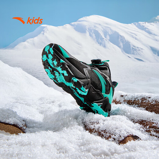 ANTA (ANTA) children's shoes, boys' shoes, sports shoes, warm plus velvet cotton shoes, autumn non-slip outdoor leisure sports snow boots for middle and large children, black/fluorescent aqua-4 35