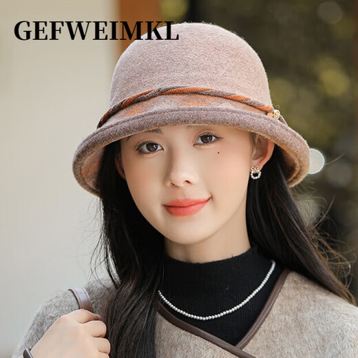 GEFWEIMKL merino wool fisherman hat women's autumn and winter elegant fashion curled basin hat middle-aged and elderly mothers warm felt hat burgundy adjustable