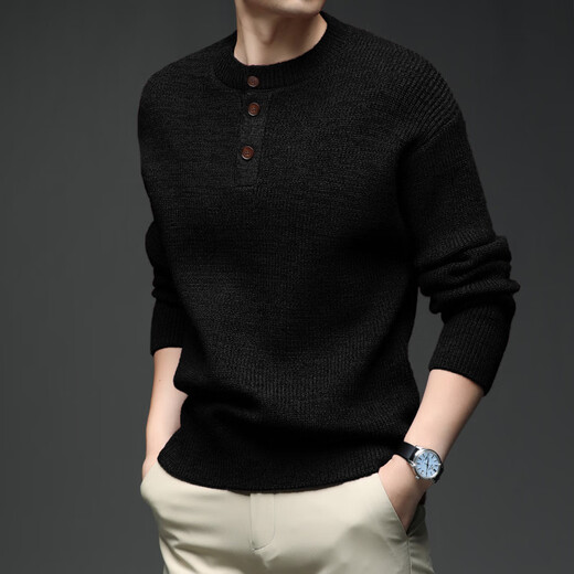 AX Armani broken code 2026 spring and autumn men's thick knitted sweater thick round neck sweater Henry collar three-button set pink M recommended 95-120Jin Jin equals 0.5 kg