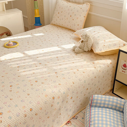 MUJI MUJI 100% cotton sheets, baby velvet velvet bed cover, reversible cartoon winter bedding, Warm Yellow Meow Dream A version pure cotton, B version baby velvet, reversible available, suitable for all seasons, bed-making three-piece set 220cm*240cm