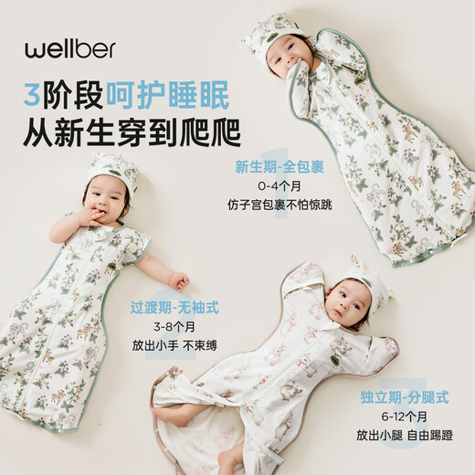 WELLBER Newborn Baby Anti-jump Sleeping Bag Surrender-style Baby Wrap-style Wrap Suitable for All Seasons 0-6 Months Little Cute Tiger M