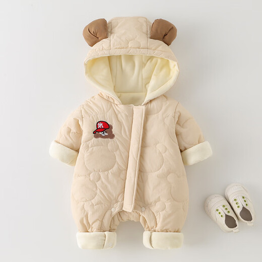 G.duck little yellow duck baby winter quilted and velvet onesie baby hugger super cute hooded coat fashionable western cotton coat apricot 80cm