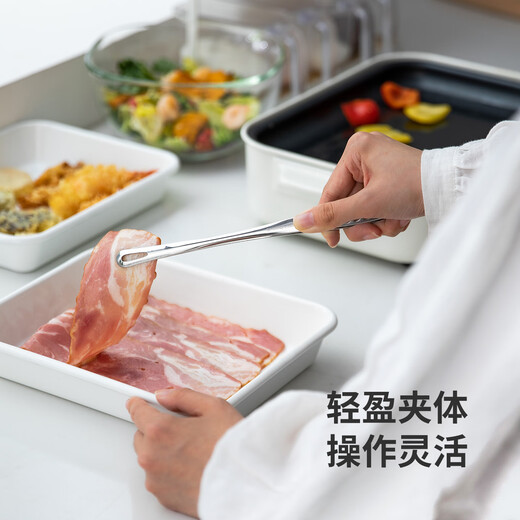 Shuangshan stainless steel food tongs self-service home non-slip barbecue steak barbecue tongs kitchen frying cooking meal sharing tongs 28cm hot pot, for frying