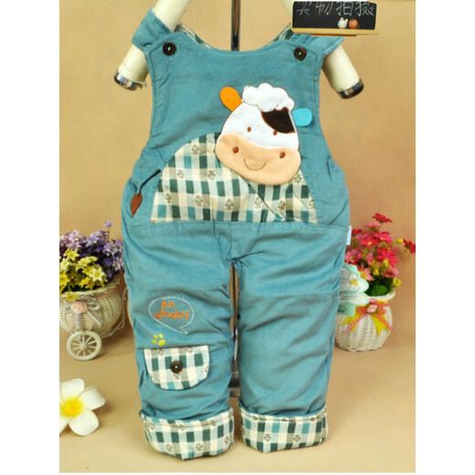 Youbeixiang (youbeixiang) thickened trousers for infants and young children, new crotchless cute cartoon autumn and winter baby suspenders for men and women, cotton trousers jumpsuit, dark green happy cow 73cm _ It is recommended that 18Jin Jin is equal to within 0.5kg