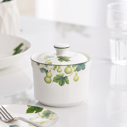 Jinlanyu bone china stew pot with lid, household small steamer, 4-inch stew pot, small bowl with porcelain lid, Wu Fu Lin Men - 4-inch stew pot, 1 piece, 380ml, 1 piece