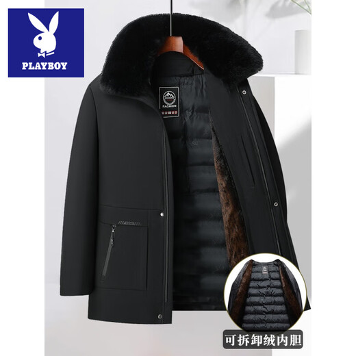 Playboy Dad Winter Jacket Middle-aged Men Removable Liner Cotton Clothes Middle-aged and Elderly Thickened Warm Cotton Jacket Grandpa Cotton Clothes 8808 Navy Removable Liner L 175 90-120Jin Jin is equal to about 0.5 kg