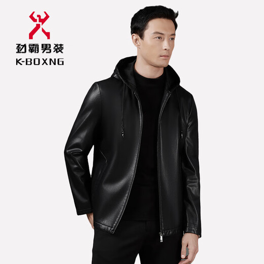 KBXNG Jinba Leather Jacket 2025 Autumn and Winter Men's Casual Middle-aged Hooded and Velvet Warm Leather Jacket Champagne 2261-K M 170