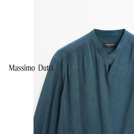 Massimo Dutti Spring and Summer New Product 2026 Women's Casual Simple Versatile Wind Elegant Cross Blouse Shirt 05108708 Green S (170/88A)