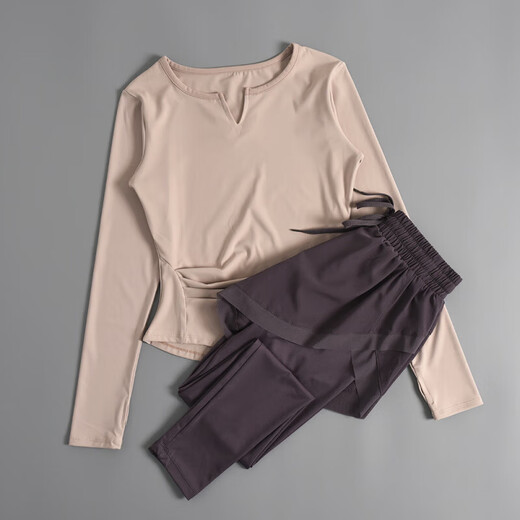 LI NING Li Ning Flagship Store 2025 autumn and winter new yoga clothing set for women, high-end Pilates training fitness long pink top + purple pants S