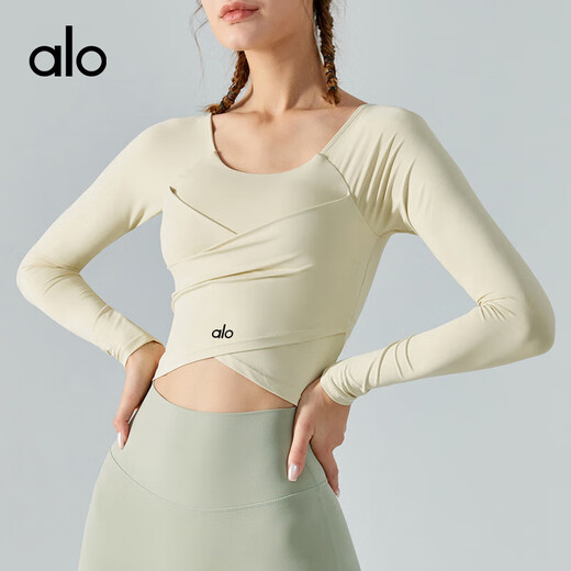 ALO YOGAAO YOGA yoga wear long sleeves with chest pad slim sports top Pilates sports leisure fitness wear t-shirt black M