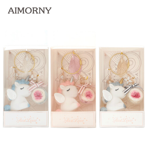 Aimorny Eternal Flower Rose Einhorn Schlüsselbund Geschenkbox Praktische herzzerreißende chinesische Valentinstagsgeburtstagsgeschenk für Freundin