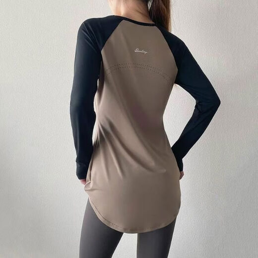 Pilates yoga wear butt-covering top long-sleeved mid-length waist slimming sports quick-drying t-shirt fitness wear for women temperament white short-sleeved S S