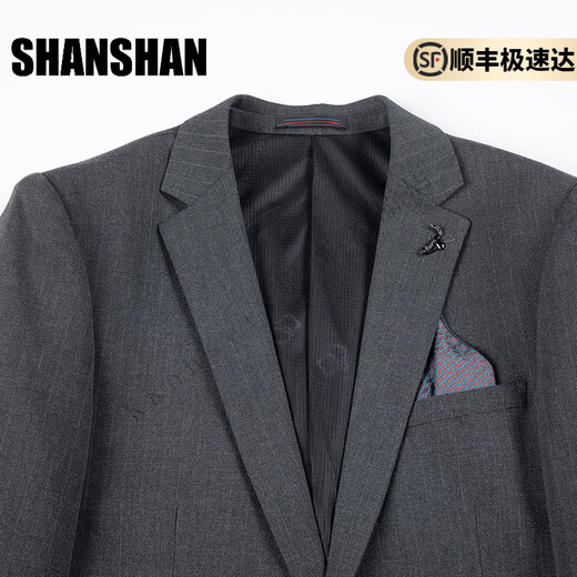 SHANSHAN light luxury brand men's suit two-piece business slim gray striped casual suit for men gray striped 2XL 180