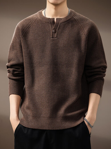 Xiaohongshu's hot style high-end American vintage Henry collar men's sweater autumn new fashion brand loose lazy style coffee one size S