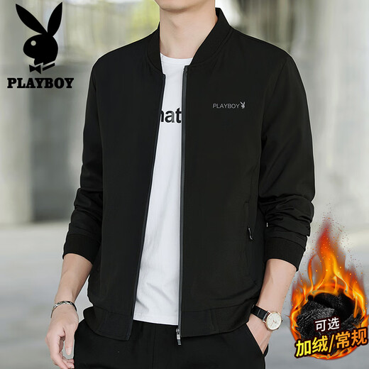 Playboy (PLAYBOY) jacket men's coat men's autumn and winter tops casual trendy slim baseball uniform black XL