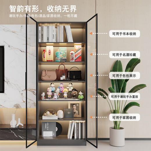 Zhong Zhanggui glass small wine cabinet living room wall display cabinet storage cabinet light luxury red wine cabinet household small wine storage cabinet 40x32x200 single cabinet dark gray delivery to home