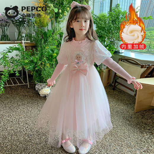 Piggy Banner (PEPCO) Платье принцессы Эльзы для девочек, зимний свитер, юбка, детское платье, платье «Холодное сердце», розовое бархатное 110