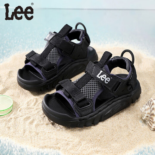 Lee children's shoes summer children's sandals for girls anti-slip soft bottom Velcro breathable beach shoes for boys black 26 recommended foot length 159.5mm