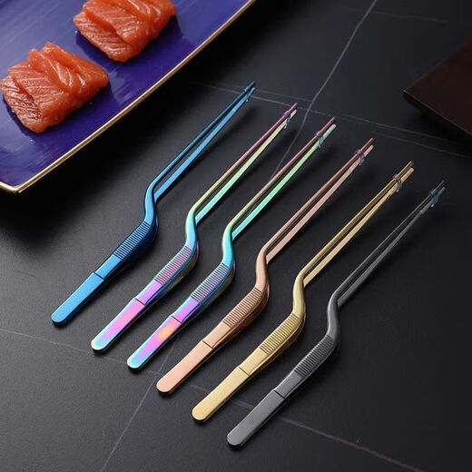 Vinoa western food chef special plating tweezers stainless steel kitchen food clamp molecular cuisine plate clamp dark blue electroplating flagship polished 16