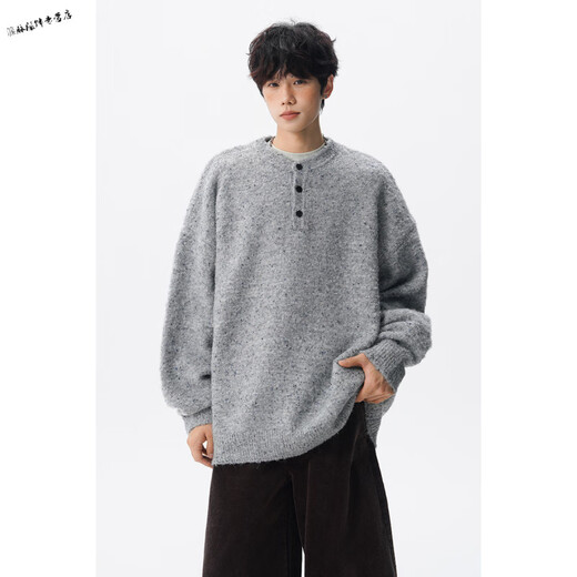 Yuexiang Henry Collar Sweater Men's Autumn Lazy Style Blended Retro Sweater Large Size Loose Versatile Sweater Jacket Trendy Gray M
