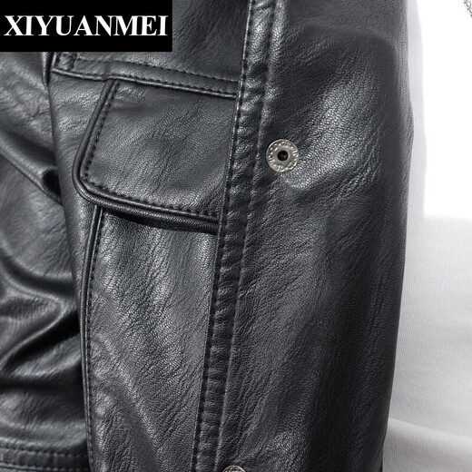 Nishihara Mei Nishihara Mei Lapel Leather Jacket Autumn and Winter Trendy Casual Simple Motorcycle Jacket Handsome Slim Leather Jacket Men's Outer Black L