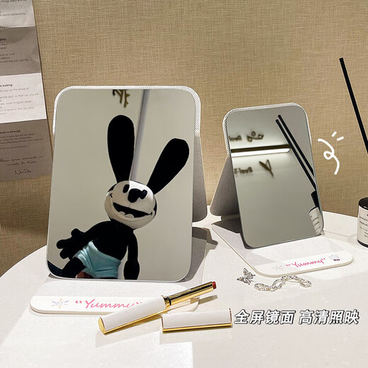 Cute folding mirror table top standable student dormitory female travel portable dressing home makeup small size - Blue Cat Dance original design