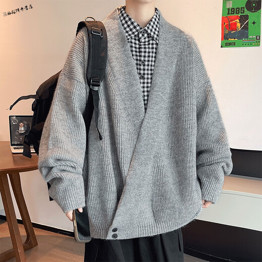 Yuexiang black cardigan sweater for men in autumn and winter heavyweight American Henry collar casual handsome inner versatile knitted bottoming shirt beige M