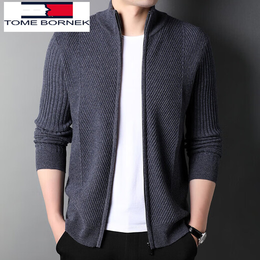 TOME BORNEK Tommy Tommy Men's Autumn and Winter 100% Cardigan Cardigan Casual Loose Jacket Men's Knitted Top Black 105/170/88A