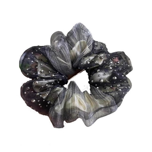 Korean style organza hair band with stars inlaid with French double-layered rhinestones, sweet and temperament headband, hair tie for women, temperament black + elegant coffee, 2 packs