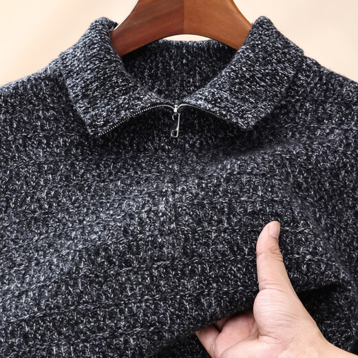 Floral yarn 100% pure wool sweater men's autumn and winter new zipper half turtleneck bottoming sweater men's wool sweater white gray M 170/88A (105)