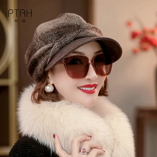 PTAH ear protection hat wool blended versatile retro wool woolen warm autumn and winter hat dual-purpose British painter hat peaked cap gold sand color