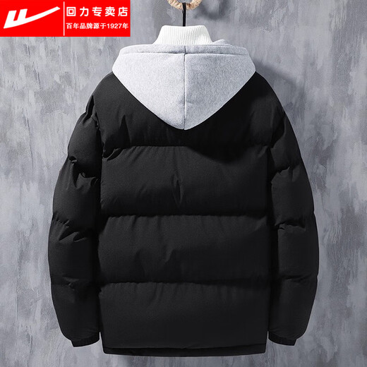 Warrior (Warrior) down jacket men's winter new thickened bread jacket teenagers fake two-piece loose hooded white duck down jacket black Warrior genuine L 105-120Jin Jin equals 0.5 kg