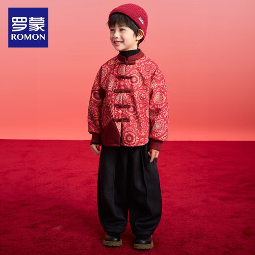 Luo Meng's new Chinese style children's Hanfu winter plus velvet suit for boys and girls Chinese style New Year's clothing Tang suit performance costume red 120